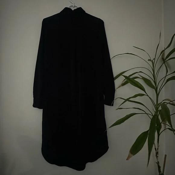 Black Midi Length Button Down Shirt Dress - Picture 4 of 4